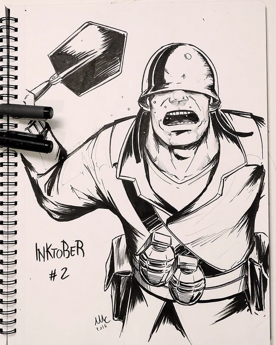 2nd Inktober. Soldier from Team Fortress 2, for "noisy"
#inktober #inktober2016 