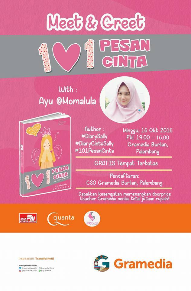 Hadiri acara Meet and Greet bersama ayu <a href="/momalula/">Ayu</a> penulis dari buku: #diarysally #diarycintasally #101pesancinta,Hari Minggu 16 Oktober 2016