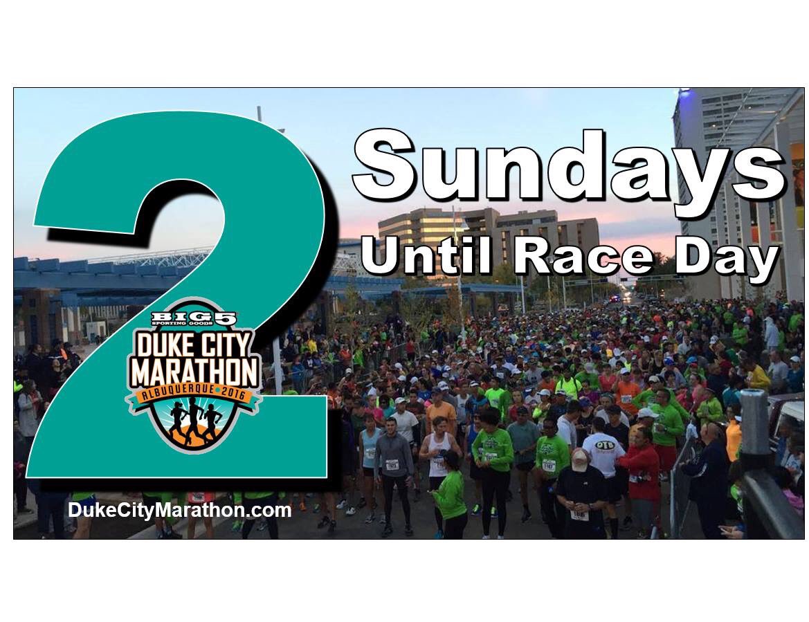 DukeCityRun's tweet photo. 2 WEEKS AWAY! 

The countdown continues - REGISTER TODAY! https://t.co/tL7aVmG8W8

33rd Annual @big5since55 Duke City Marathon - 10/16/16 https://t.co/qsJe1TXIWq