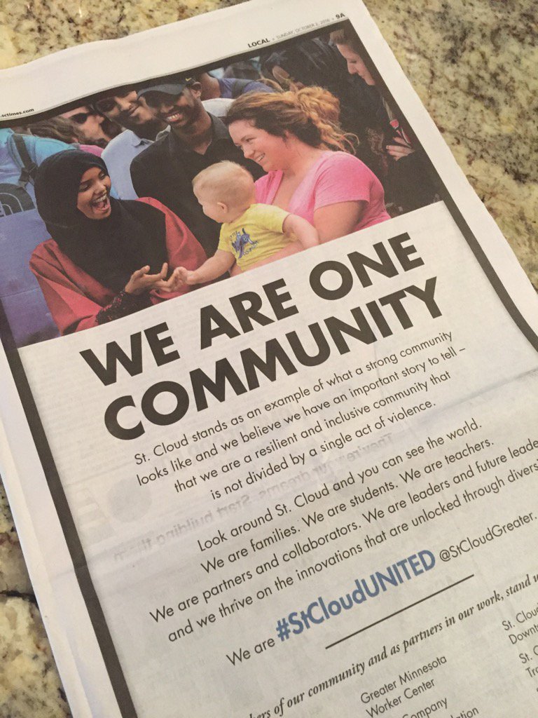 jeffreycwood's tweet photo. Our @StCloudGreater schools, businesses, orgs tell the nation: #StCloudUNITED. https://t.co/7dfs4xE0sf