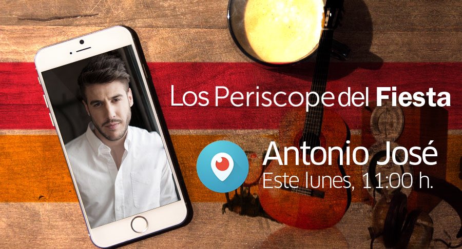 DeleMalagaAJ's tweet photo. Mañana Lunes a partir de las 11:00H estará Antonio José en el Periscope de Canal Fiesta, descargaros la app para poder verle 😋📱 https://t.co/F0Dyg7f2xO