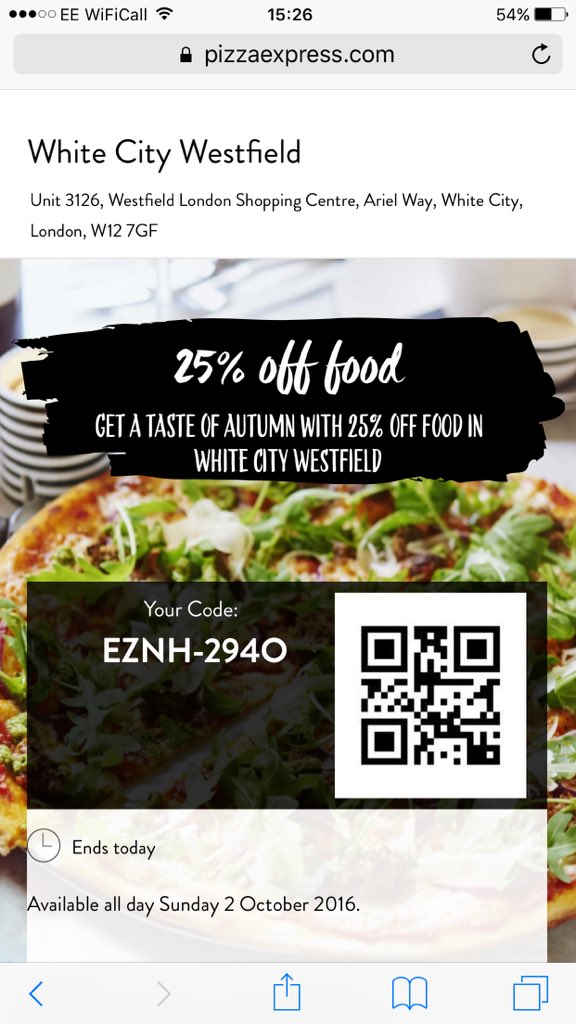 gemgem_2015's tweet photo. @PizzaExpress this code didn't work at White City until 5pm? Nothing in the terms and conditions? https://t.co/fE95xElCK0