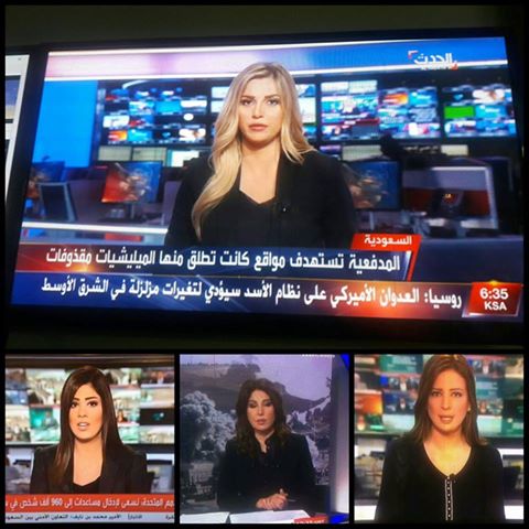 rafeg2960's tweet photo. الصورة لمذيعات القنوات السعودية وهن لابسات الاسود تزامنا مع  موت رئيس  وزراء إسرائيل شيمون بيريز حيث شارك فيها مسؤولين عرب من  مصر و الخليج https://t.co/n4ncJaTC8w