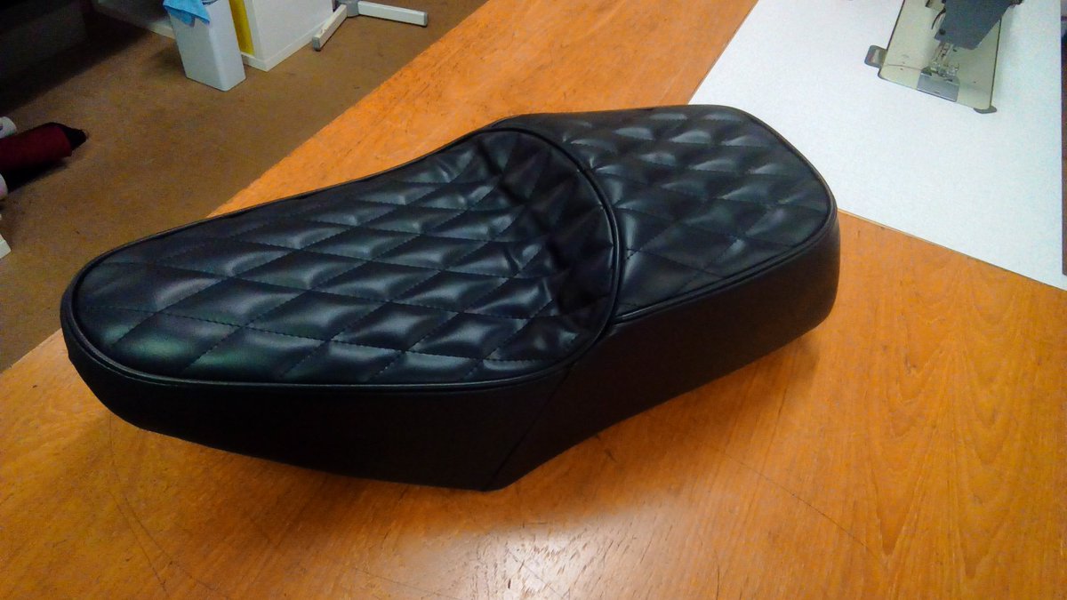 thehangar73's tweet photo. Something a bit different this week! Motorbike seat in Bentley stitch https://t.co/B0hYoZXgzH