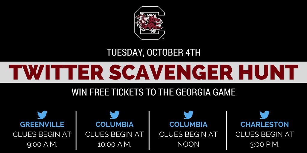 bcbssc's tweet photo. Twitter scavenger hunt on 10/4 for @GamecockFB fans! #SpursUp 🐔 https://t.co/gwYFq8uu2X