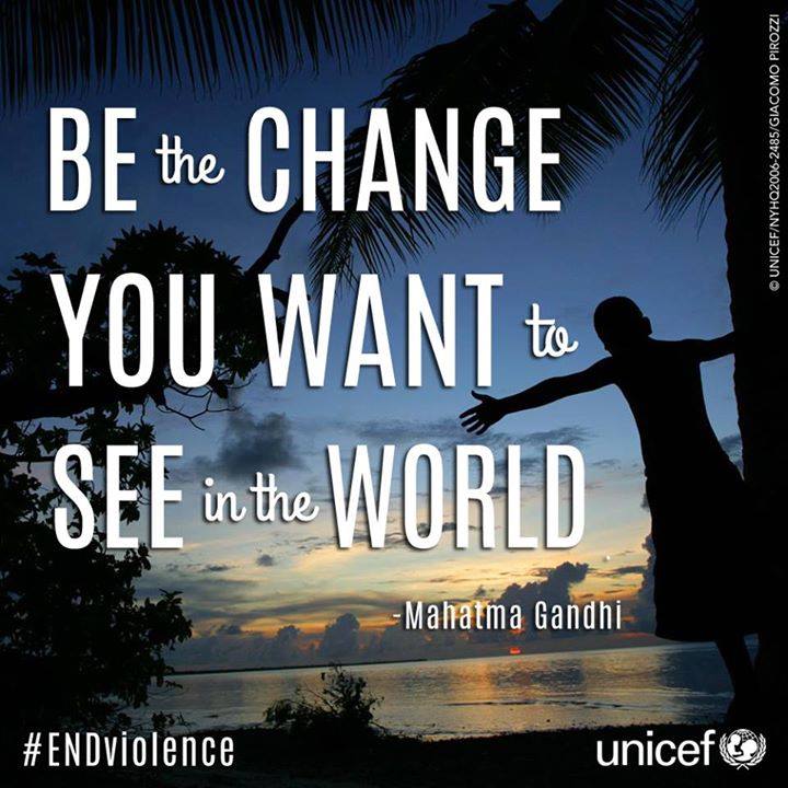 UNICEF's tweet photo. Inspiring words on International Day of #NonViolence, in commemoration of Mahatma Gandhi's birthday. RT if you agree #ENDviolence https://t.co/mo8JwKJVrY