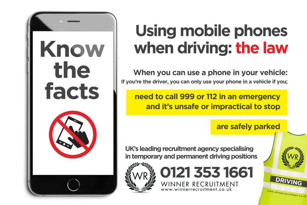 winnerdriving's tweet photo. Know the facts - there are only 2 reasons that you can legally use your mobile phone if you are a driver #BrumHour #SutColHour @THINKgovuk https://t.co/fv90kAnqPI