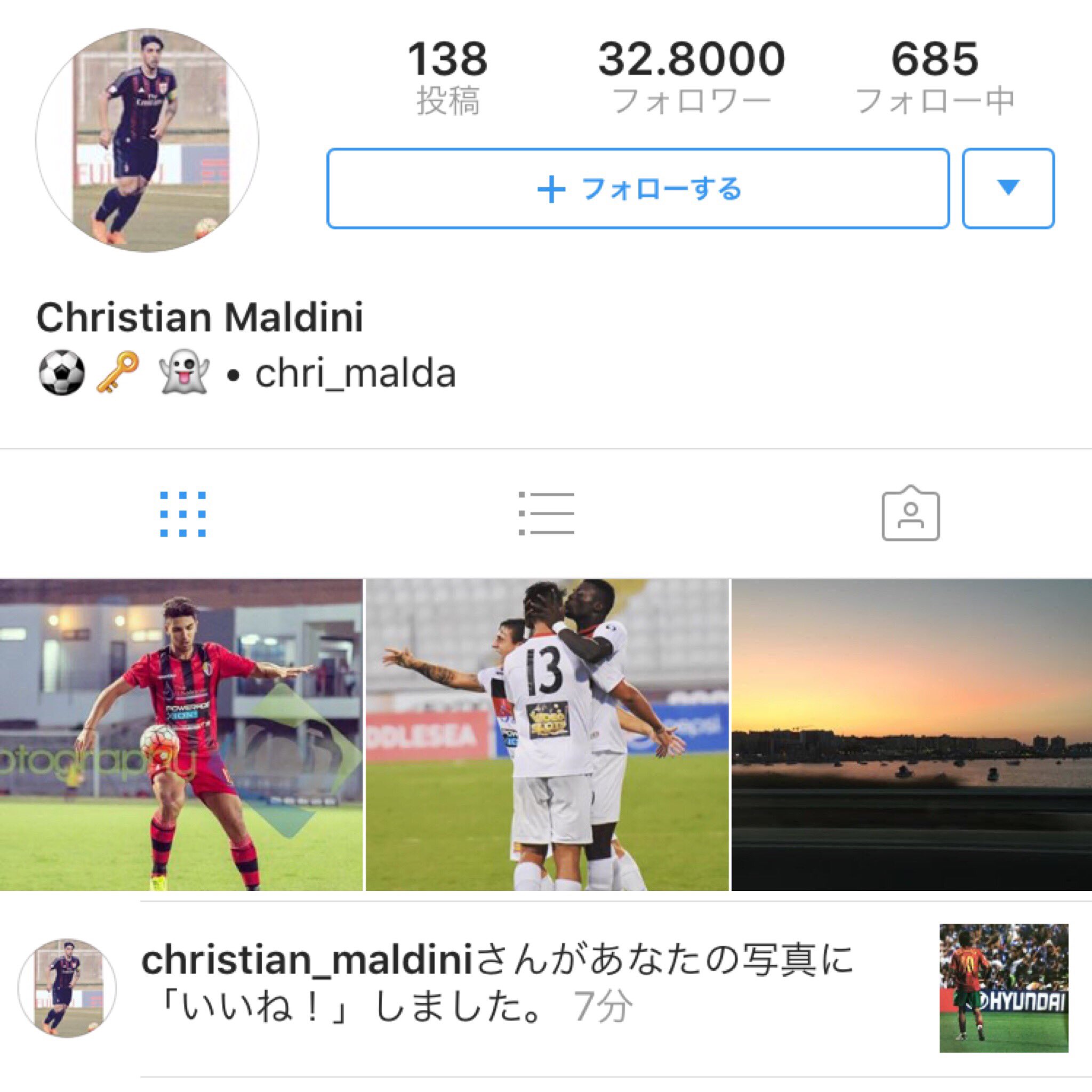 ポンセが街にやってきた インスタのルイ コスタの写真にいいねしてくれたクリスティアン マルディーニ あのパオロ マルディーニ の息子らしい ということはあのチェーザレ マルディーニの孫らしい イタリアの3部で頑張ってる歳らしい