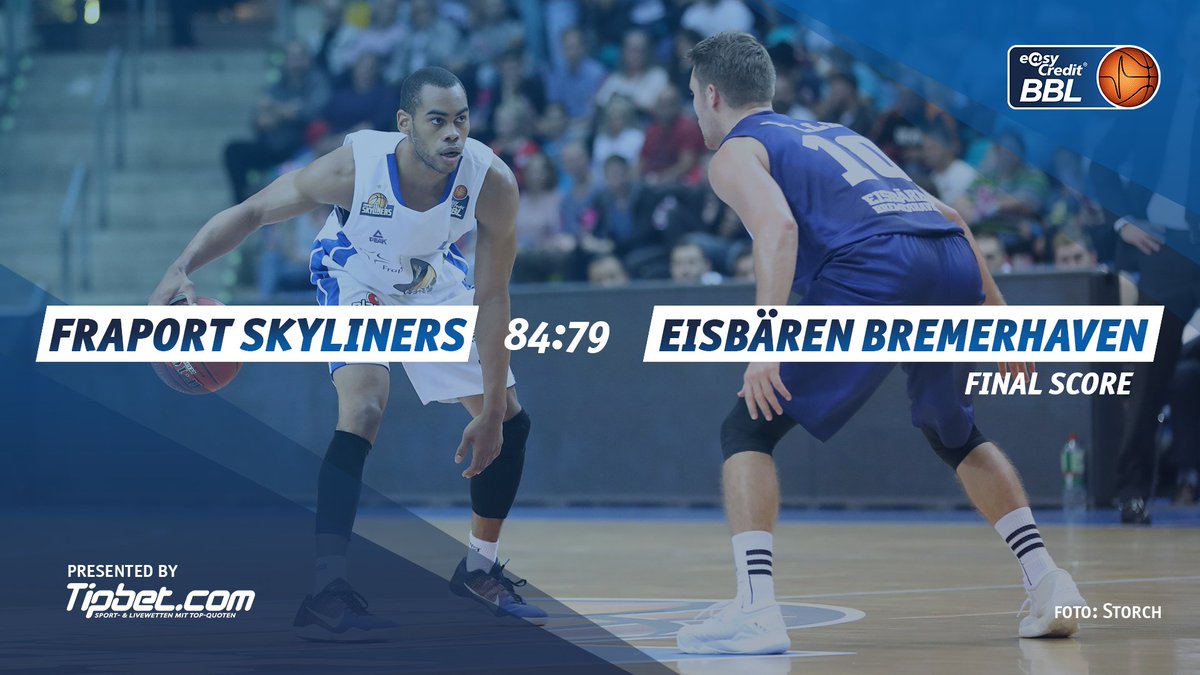 easyCreditBBL's tweet photo. Die @skyliners1999 gewinnen bei der Heimpremiere gegen @Die_Eisbaeren! Topscorer sind Shields (21) und Starks (19). #easyCreditBBL https://t.co/dvn5djoi4t