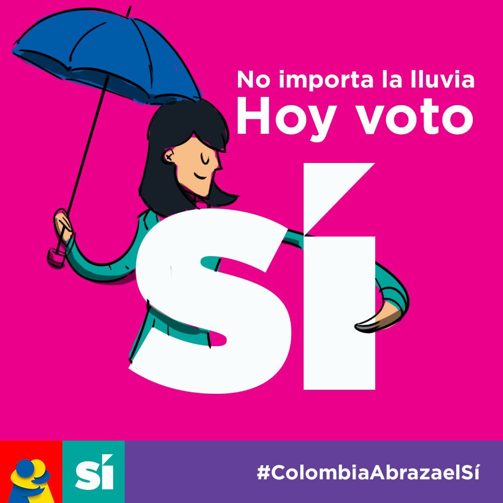 ColSeAbraza's tweet photo. ¡Ni la lluvia puede detenernos a salir a votar por el futuro de nuestro país!

Todos a las urnas a abrazar el SÍ. #HoyAbrazoElSí https://t.co/dhf75597p6