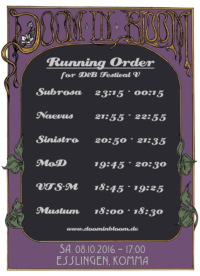 kommaesslingen's tweet photo. Die Running Order für das #DoomInBloom-Festival steht. Diesen Samstag, 8.10. ab 18 Uhr im Komma! Infos: https://t.co/EyUB5VrNRo https://t.co/WxZwCuLg7e