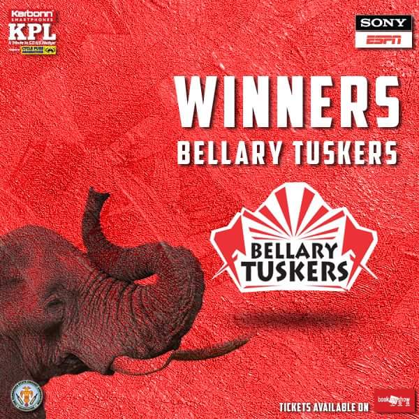 KPLKSCA's tweet photo. Congratulations BellaryTuskers on becoming the champions of KPL Season 5! https://t.co/NH544pNGAA