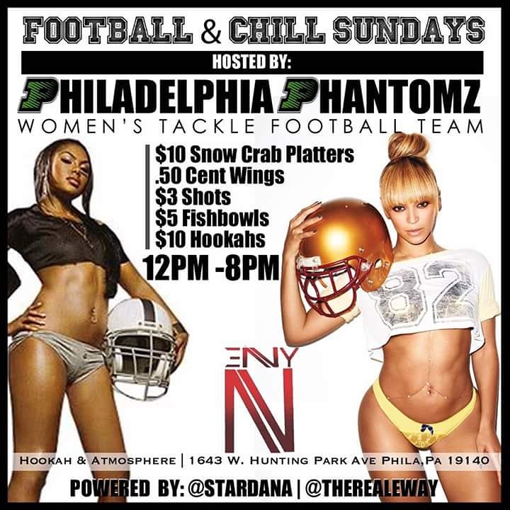 Philadelphia Phantomz at Envy ...TODAY..Come watch 🏈🏈with <a href="/Star5times2/">Star Wright</a>️ She will be pouring😜😎 #PhinePhantomz #PhillySupportPhilly