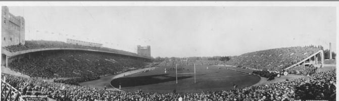 NUArchives's tweet photo. Oct 2, 1926: Off to a good start: @NUFBFamily beats S Dakota, 34-0, in 1st game played in NU's new Dyche Stadium (now Ryan Field). https://t.co/Yci5q4zJ69
