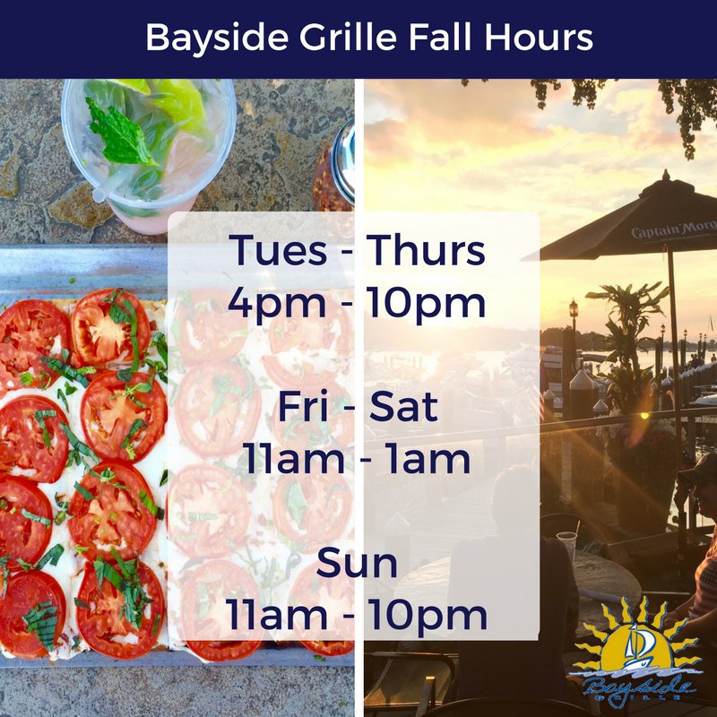 Bayside_Grille's tweet photo. New Fall Hours at Bayside https://t.co/FwJYsmXe3x