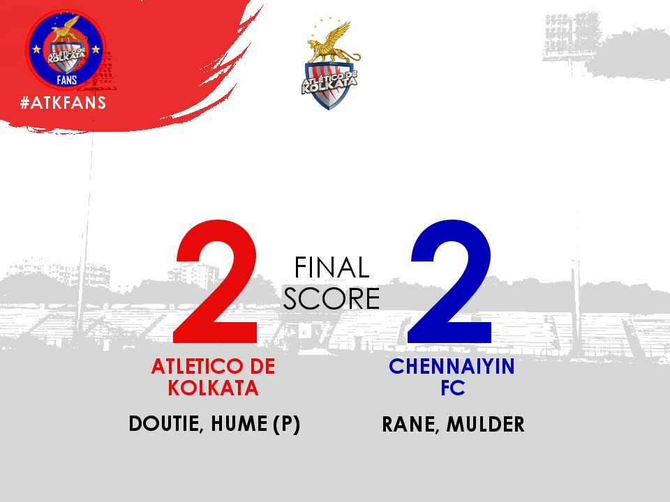 AtkFansKol's tweet image. #ISL2016 : Atletico de Kolkata 2-2 Chennaiyin FC | Full Time
#ATKFans #AamarBukeyATK #FataFatiFootball #LetsFootball