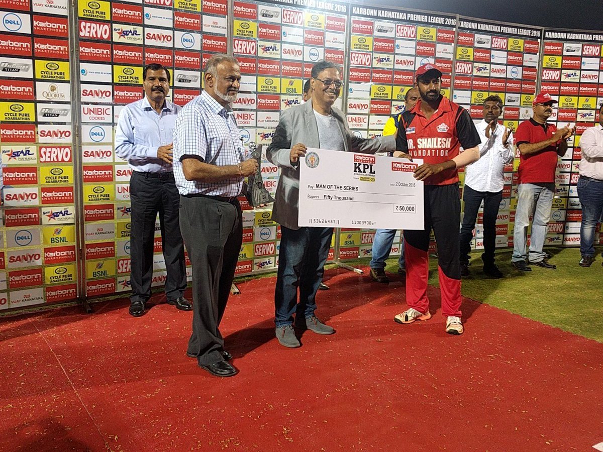 KPLKSCA's tweet photo. Put your hands together for Amit Verma, the Man of the Series. A splendid performance throughout. #NammaKPL, 2016. https://t.co/27xd2diMSq