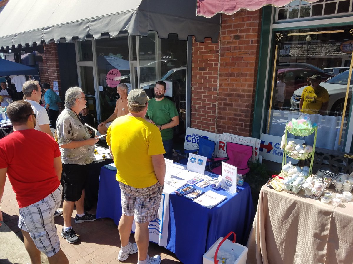 YDChatham's tweet photo. Oakland precinct chair Jon Spoon educating voters at @PBO1st at the @ChathamDems booth! #TurnNCBlue https://t.co/O6vWELehQN