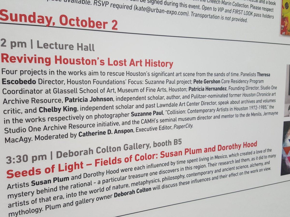 HoustonArtFair's tweet photo. #HoustonArtFair events for today.... at 2pm: Reviving Houston's Lost Art History and at 3pm: Seeds of Light-Fields of Color with @DCGonline https://t.co/C6c3zoSajp