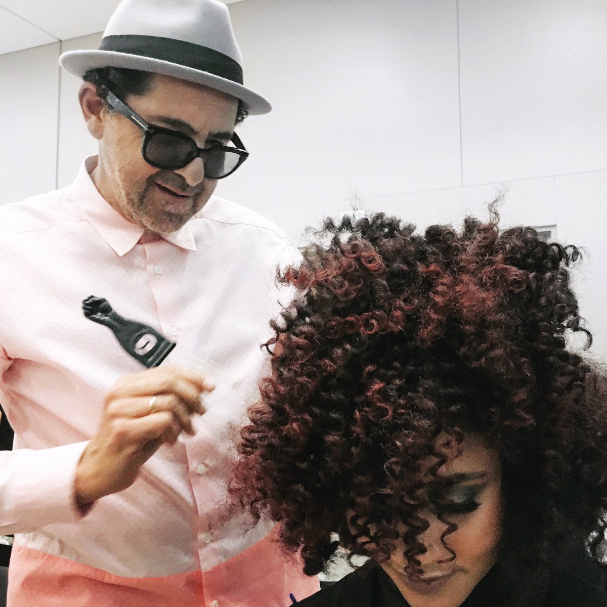AvedaCanada's tweet photo. #BTS with @RayCivello prepping for Canada's performance at #AvedaMidAmerica! https://t.co/mkrPxfpNIG