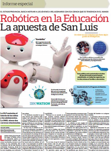 ULPSanLuis's tweet photo. #Robótica de la #ULP es noticia hoy en @ElDiariodelaRep #RoboCup2016 #TalleresdeAltaCompetencia #TodosaLaRobótica #SanLuisModelo https://t.co/rsz8k7QZQs