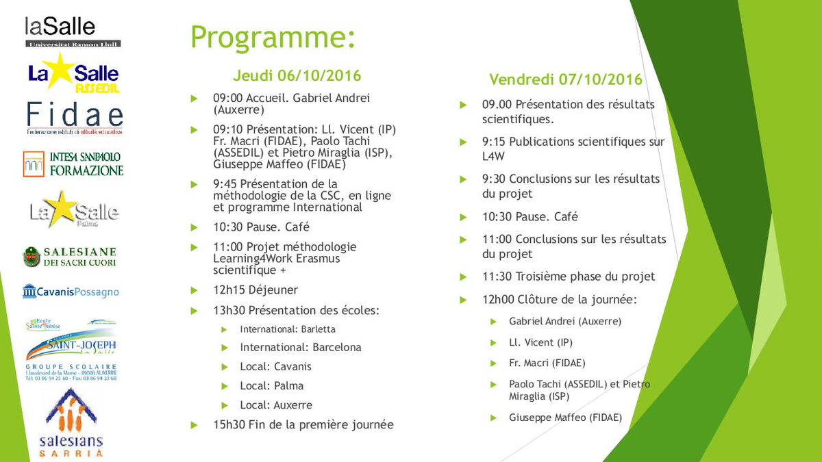 lluisvicent's tweet photo. Jornadas de #learning4work @lasalleorg @sepiegob #Auxerre. Eficiencia en el aprendizaje, entornos internacionales y empleabilidad en FP. https://t.co/xtP6T7PrF3