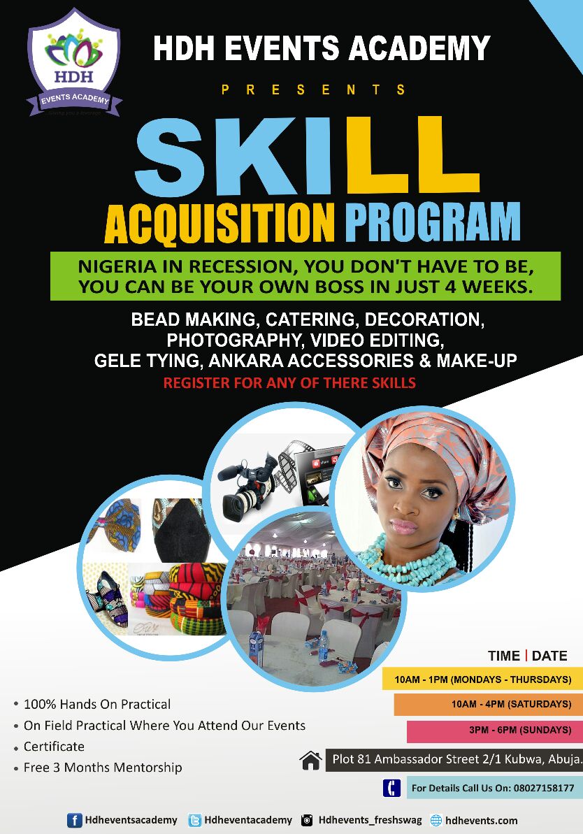 hdheventacademy's tweet photo. #beadmaking #decoration #catering #geletying #videoediting #makeup #ankaraaccessories #photography #SkillAcquisition https://t.co/8s4guWjpZ0