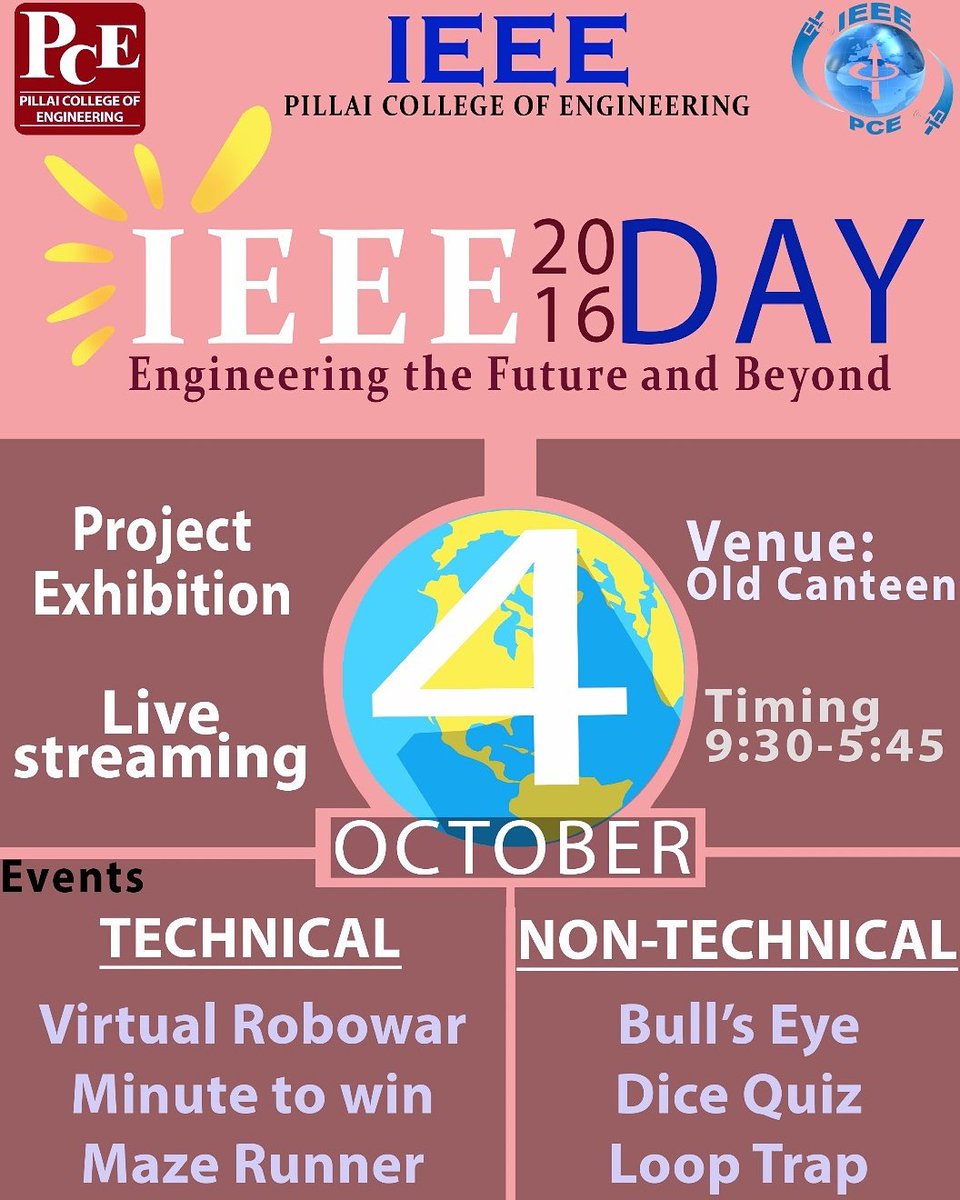 #ieee #ieeepce #ieeeday2016 #global #4thoct #livestreaming #tech #nontech #events #projectexhibition #venue #pillais
