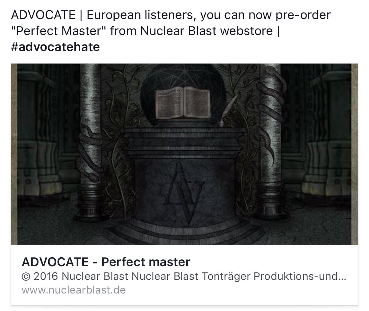 advocate_ok's tweet photo. European listeners, you can now pre-order "Perfect Master" from Nuclear Blast webstore https://t.co/9hVZTfMf3i