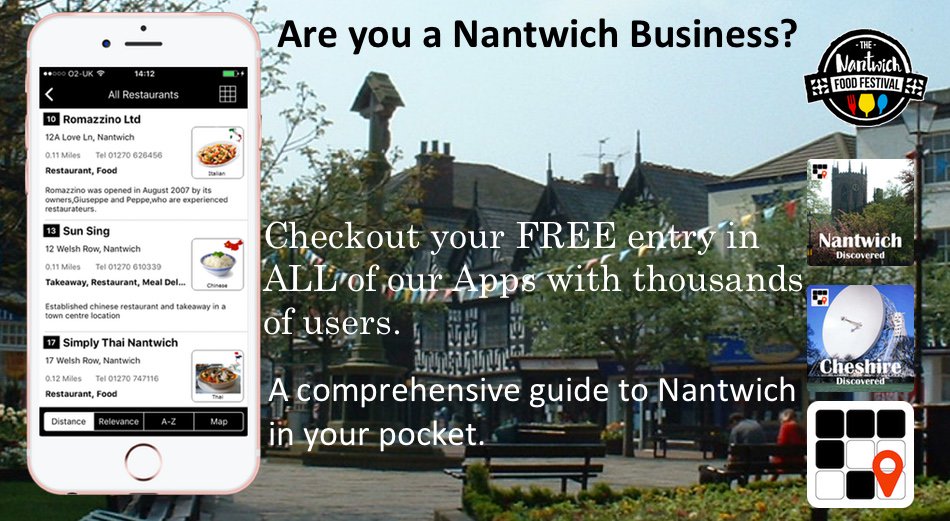 MLGNantwich's tweet photo. If you are a Nantwich business you are probably in our Apps. If not tell us and we will add you. If you are send us any changes. https://t.co/MqDHmQsevI