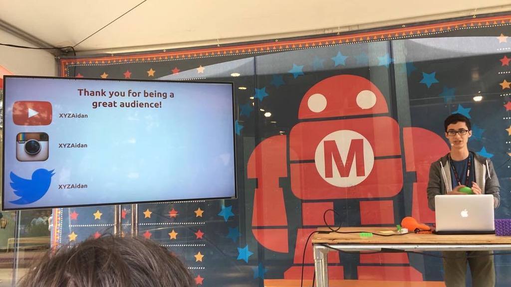 XyzAidan's tweet image. A shot from my talk today. If ya missed it, @adafruit posted a great video of it on their YouTube channel #wmf2016