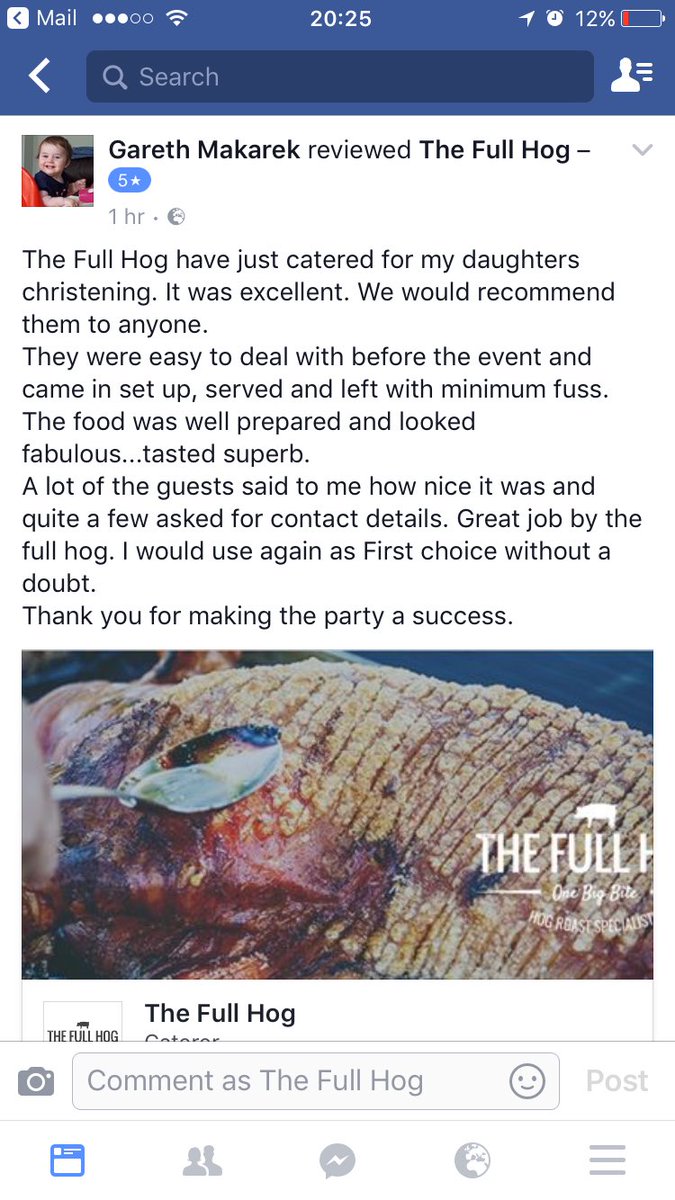 TheFullHog's tweet photo. Lovely Customer Feedback #thefullhog #onebigbite #celebrations https://t.co/IvhD54QOBp