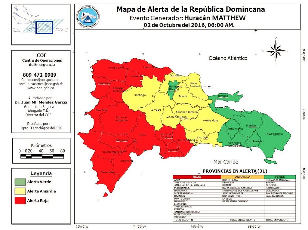 JoseRFigueroaL's tweet photo. Suspendida la docencia en 24 provincias del país. 15 provincias en alerta roja, 9 en alerta amarilla y 7 en alerta verde.

#TNHuracánMatthew https://t.co/eVD51S45vJ
