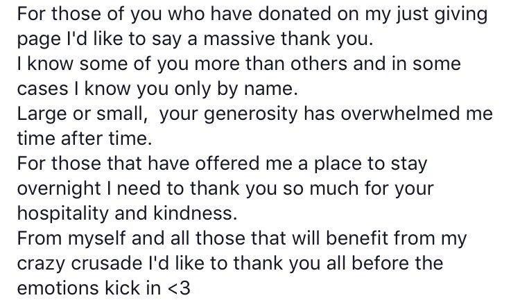 TonyMSwalk's tweet photo. My thoughts #generous #kindness #support #donate #sponsor #MultipleSclerosis #ms #tonyswobblywalk #jogle2016 #journey #strength #love #life https://t.co/xDHqbONran