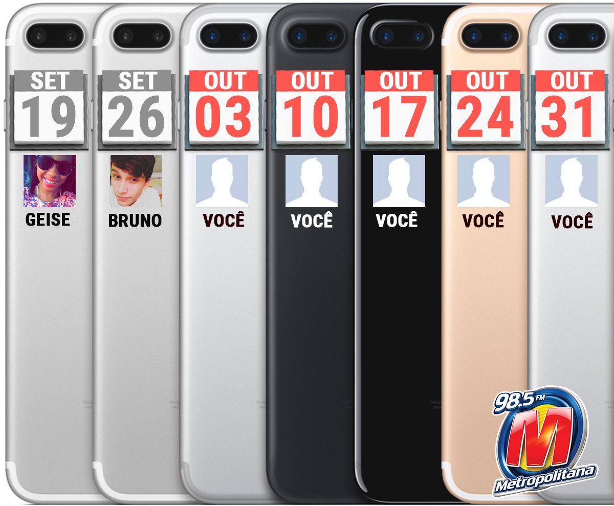metropolitanafm's tweet photo. Só aqui tem 7x iPhone, o próximo iPhone 7 sai AMANHÃ (03) na @metropolitanafm. 
1️⃣ Siga a Metropolitana. https://t.co/Mi7ua86jLb