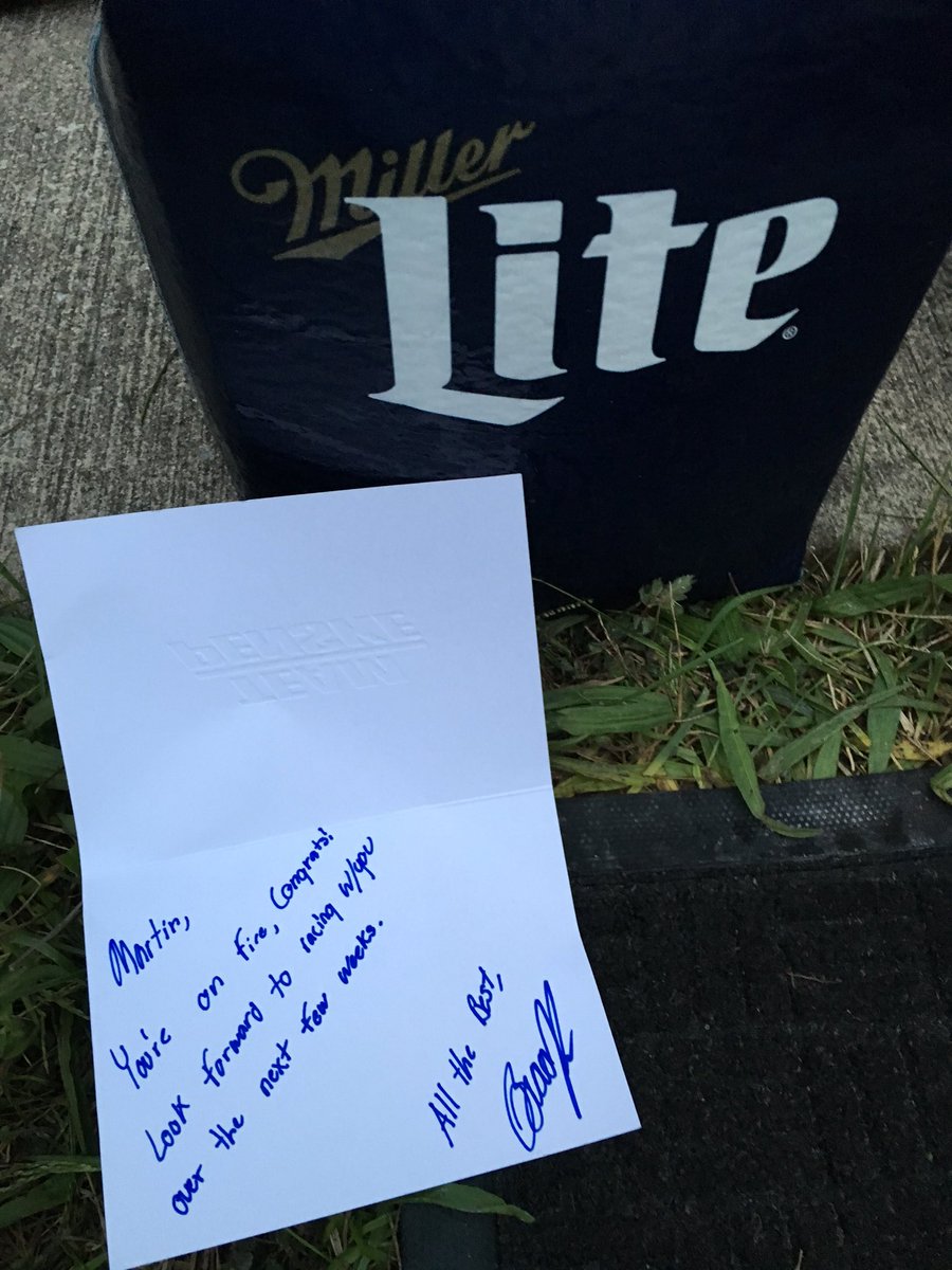 SherryPollex's tweet photo. Most ppl don't know @keselowski does this after every race win. Very cool and our @FR78Racing guys love the @MillerLite beer 🙌👏 #thanksbrad https://t.co/kPftnkQJev