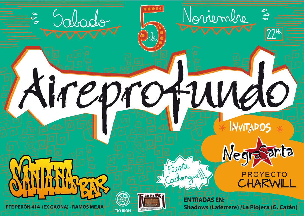paulomuxcancion's tweet photo. Se viene el Cachengue!!!  Entradas anticipadas en
SHADOWS (Laferrere) - LA PIOJERA (G.Catan) $80
 #Aireprofundo #NOVIEMBRE2016 https://t.co/aa1binqMCq