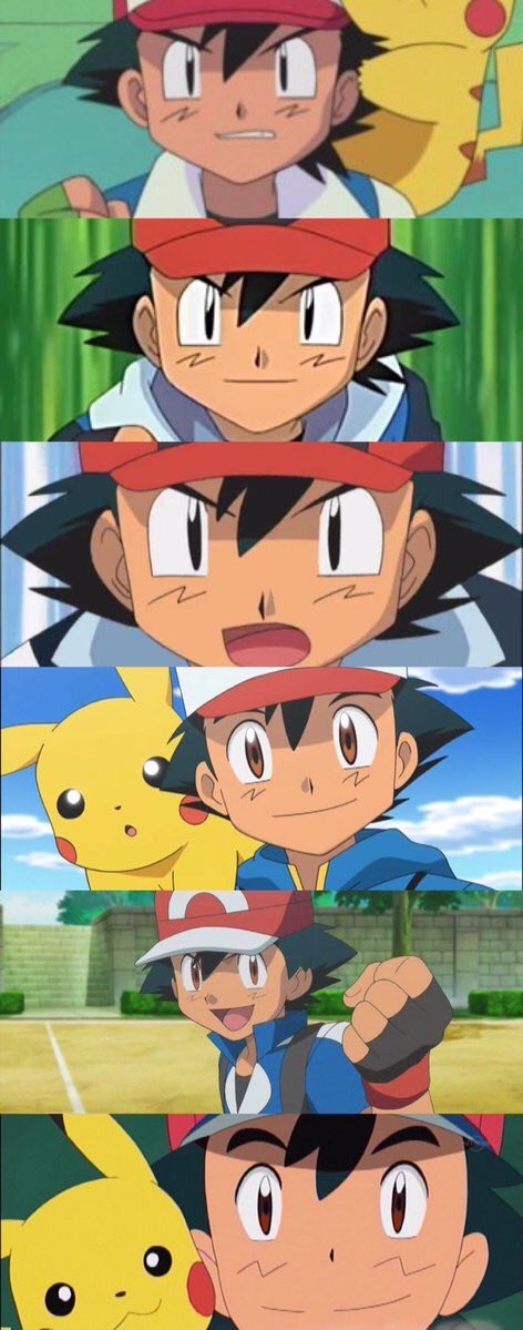 PokeProblems365's tweet photo. The two decade evolution of Ash https://t.co/NYBZXbZpMC
