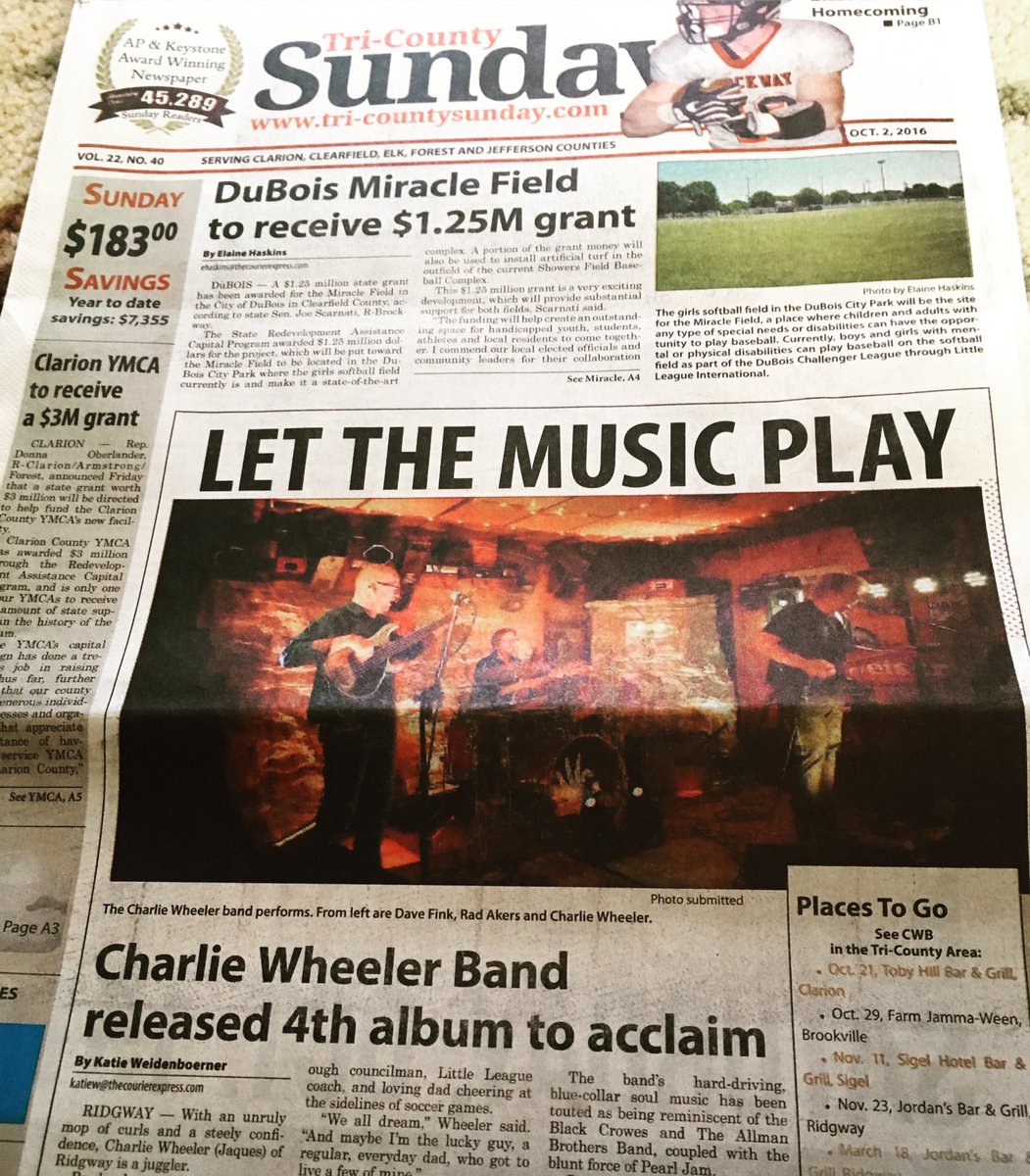 LET THE MUSIC PLAY -- thanks for the feature, Tri-county Sunday. We're stoked for the Release Party at the Rex, Pittsburgh October 7th.