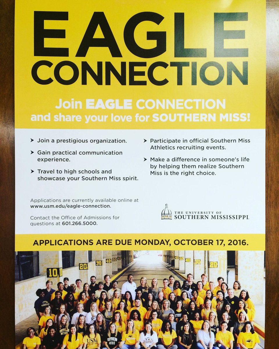 Eagle Connection apps close today! Apply at usm.edu/eagle-connecti…! Don't miss this opportunity to recruit future students &amp; athletes!
