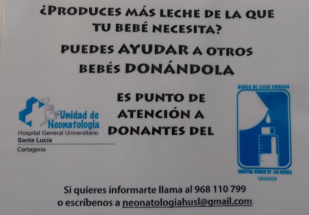 ¿Quieres ayudar a bebés prematuros o enfermos,ingresados en Neonatología? Puedes donar leche materna en <a href="/neonatoshusl/">Neonatología HUSL CT</a> de Cartagena.Gracias 😃