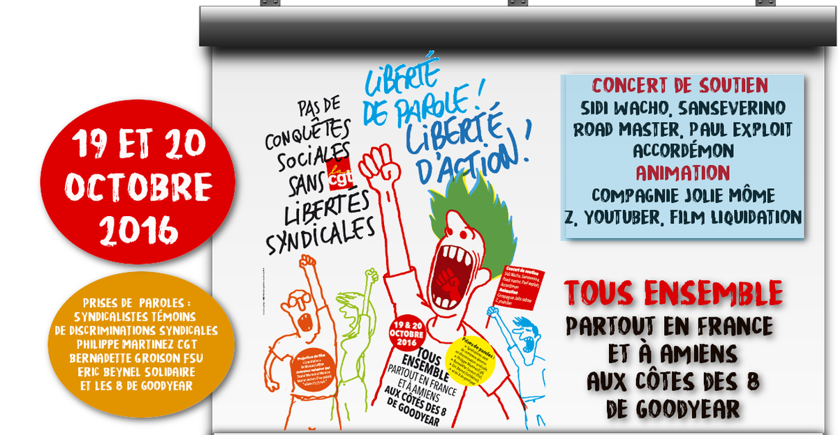 lacgtcommunique's tweet photo. Pas de conquêtes sociales sans libertés syndicales. Tous Ensemble, partout en France et à Amiens, aux côtés des 8 de Goodyear... https://t.co/dlHXTn6jio