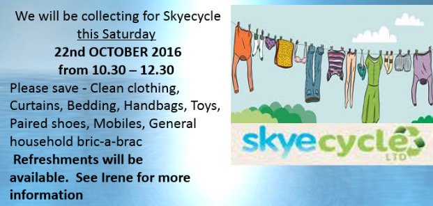 We are collecting for Skyecycle in St Mary's Church on Saturday 22nd October 10.30 til 12.30