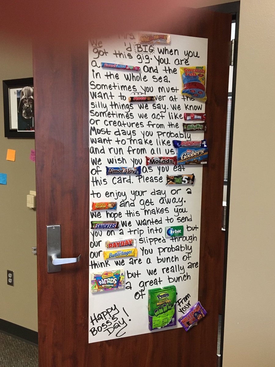 lccaffey's tweet photo. Happy Boss's Day Melinda Stone as you unwrap all of your favorite things from the WCJH staff. #wchowlout @MelStone1971 https://t.co/vGcX5nxdkF