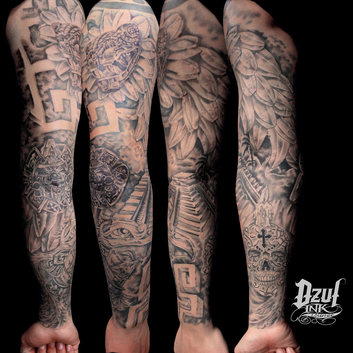 Aztec Jacobs Aztec full sleeve tattoos | Orangetattooshop.com