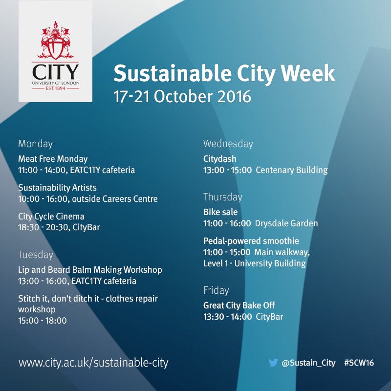 CityStGeorges's tweet photo. It's Sustainable City Week! Take a look at what @Sustain_City have planned. #SCW16 https://t.co/7hiLJqYMuf