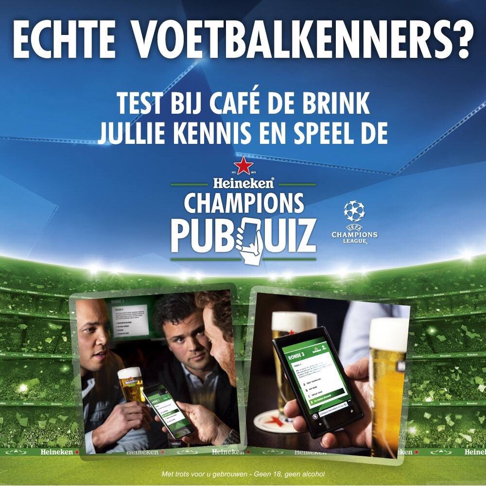 Test je kennis met de Champions League pub Quiz
De teams bestaan uit 4 personen  
Zaterdag 29 oktober
Aanvang: 20:30 uur

Delen mag!