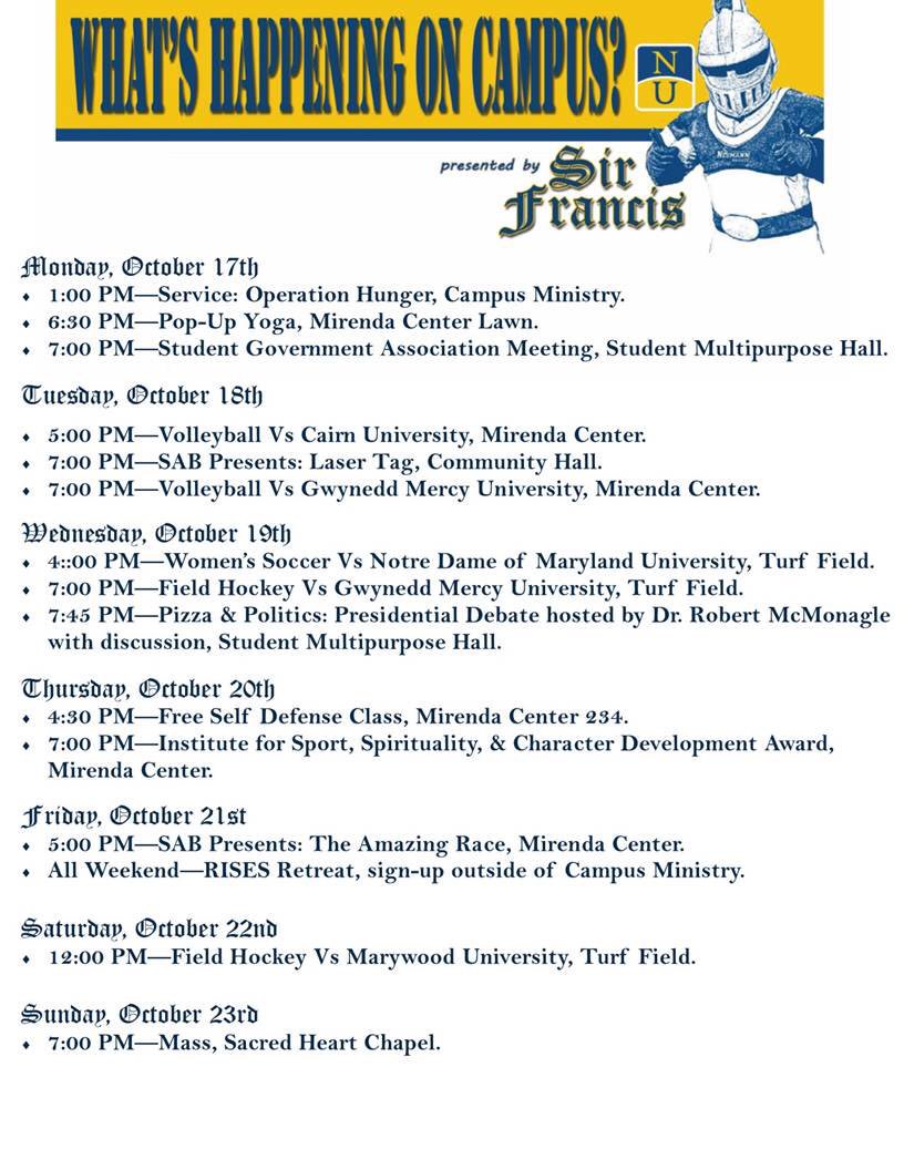 NeumannUniv's tweet photo. Happening on campus this week. #neuknight #neumannu https://t.co/Hygxa8Bina