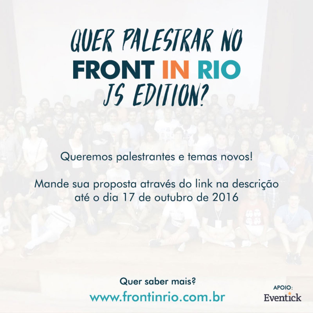 frontinrio's tweet photo. Hoje é o último dia para enviar a sua proposta de palestra para o evento do dia 3 de dezembro! Corre! https://t.co/QrIPviXVeu https://t.co/4ZWGmjDO4E