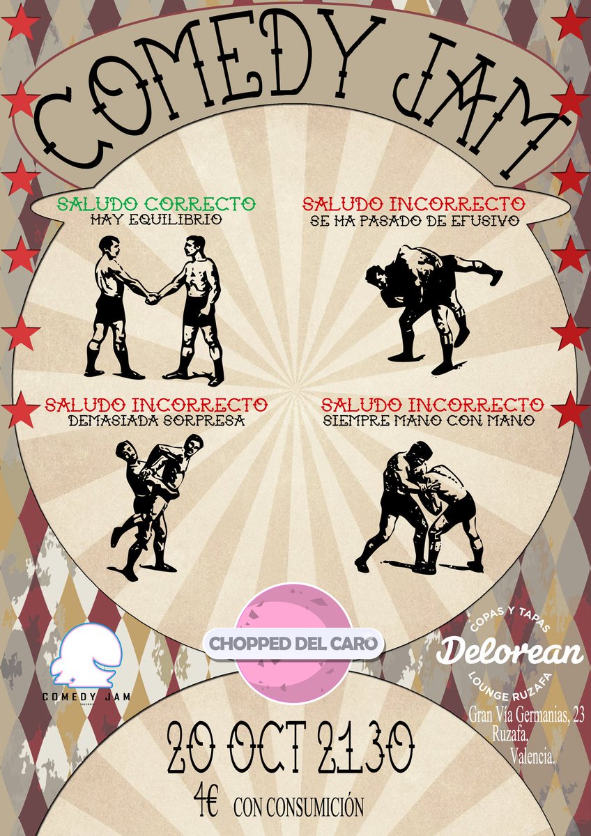 Volvemos a #Ruzafa con nuestra comedy jam a <a href="/DeloreanLounge/">Delorean Lounge</a>. Con <a href="/puncallao/">Alex Martínez</a> de MC +<a href="/PatMirror/">Pat</a>, <a href="/patriciasornosa/">Patricia Sornosa</a>...